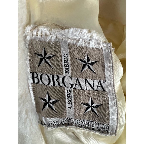 Vintage Neiman Marcus Womens Open Front Jacket Ivory Borgana Faux Fur Collar M - Picture 11 of 12